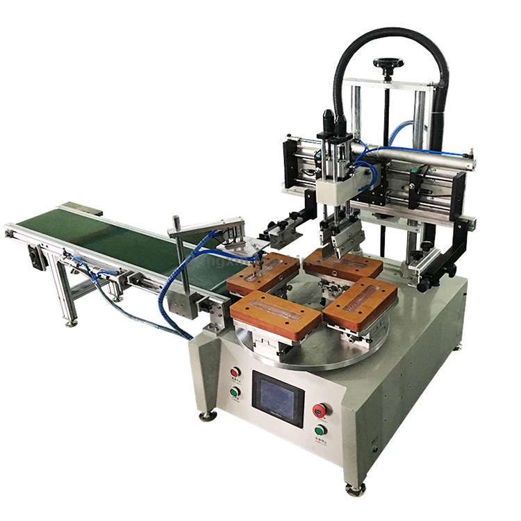 Настольный ротационный принтер для шелкографии с разгрузочным роботом (HX-400RJ/4)